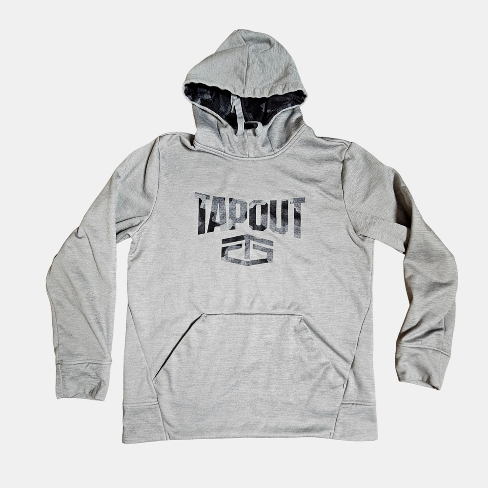 TapouT Long Sleeve Pullover Hoodie Sweatshirt Logo Mens M Gray Camo MMA UFC Y2K